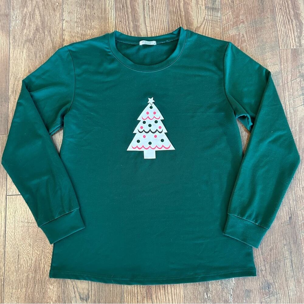 Ekouaer Christmas Tree Crew Neck Long Sleeve Top Green Medium